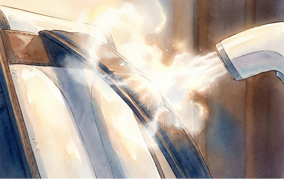 リュックの肩紐の厚みをスチームで復活させる