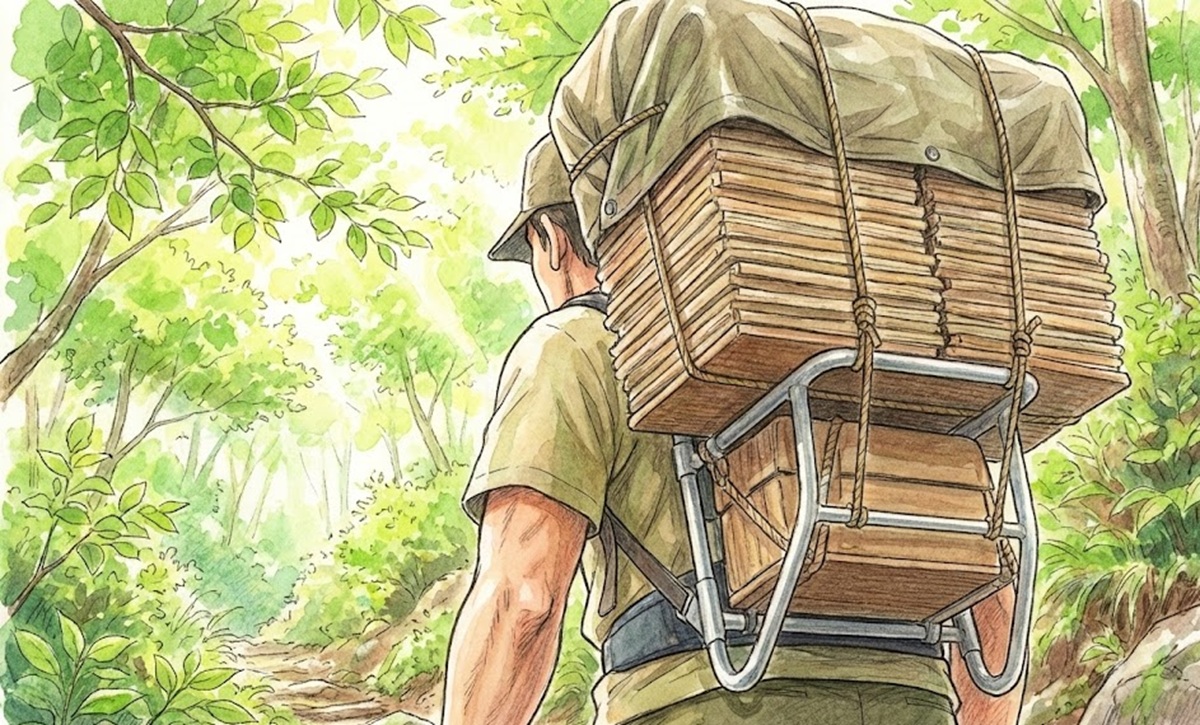 40kgの荷物を背負う登山で必須となる背負子の優位性
