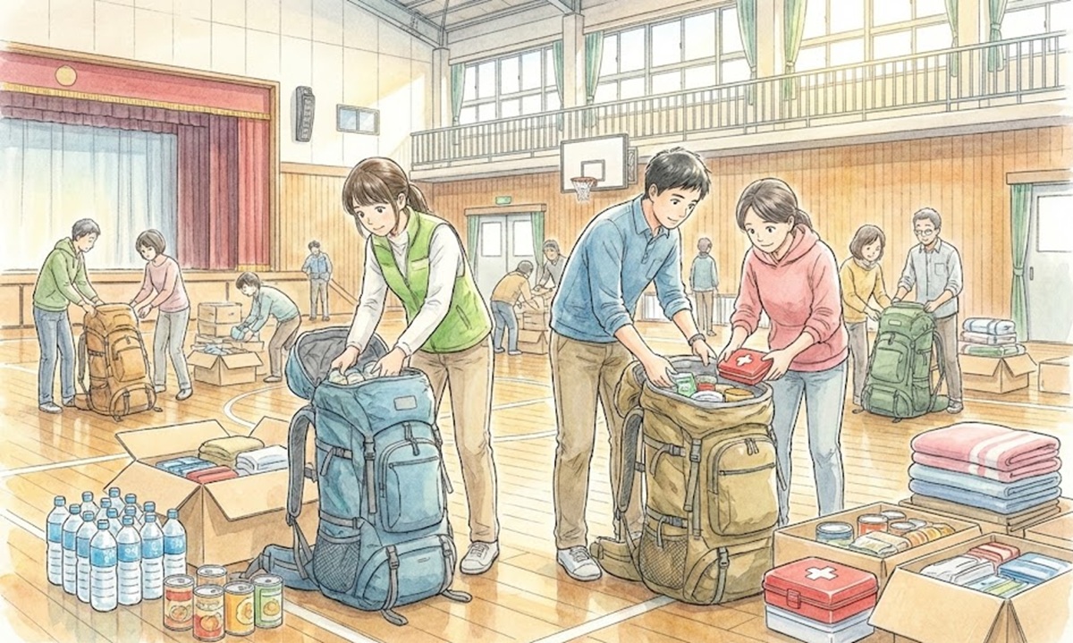 40kgの防災物資を運ぶ確実なパッキング