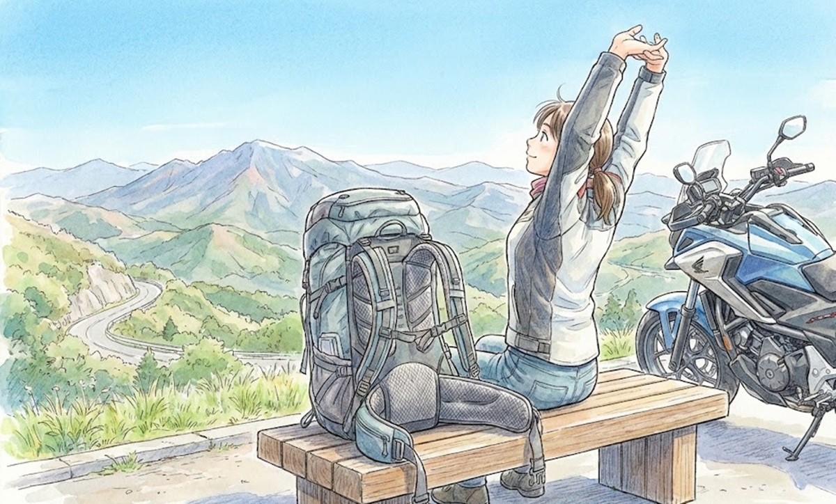 40kgのリュックを背負いツーリング後の疲労を防ぐ背負い方