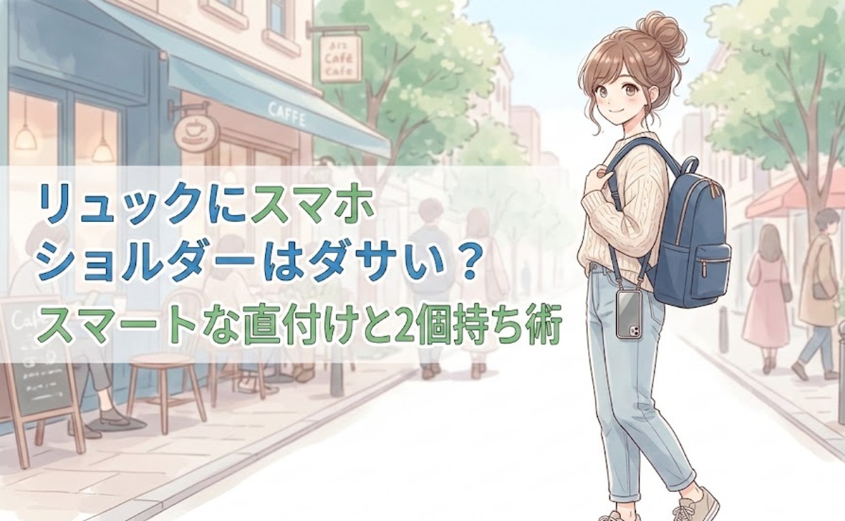 リュックにスマホショルダーはダサい？スマートな直付けと2個持ち術