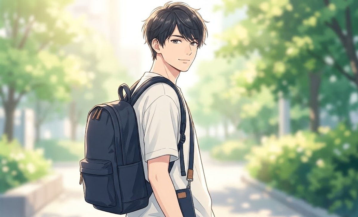 リュックとスマホショルダーの素材をリンクさせた上品なコーデ