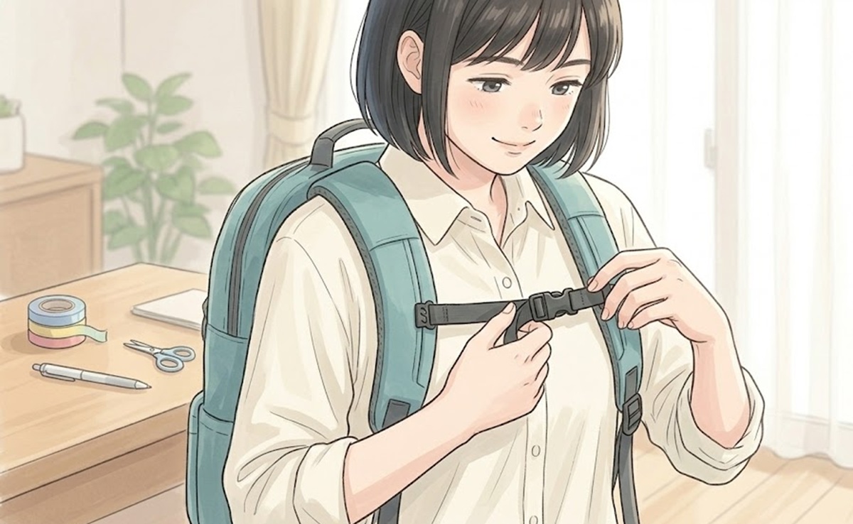 100均チェストベルトでリュックの肩ベルトを自分好みに簡単固定