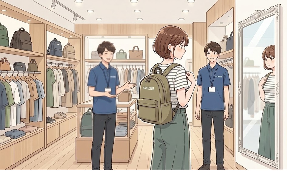 フィットハウス店舗でのリュックのサイズ確認とネイキドニスの特徴