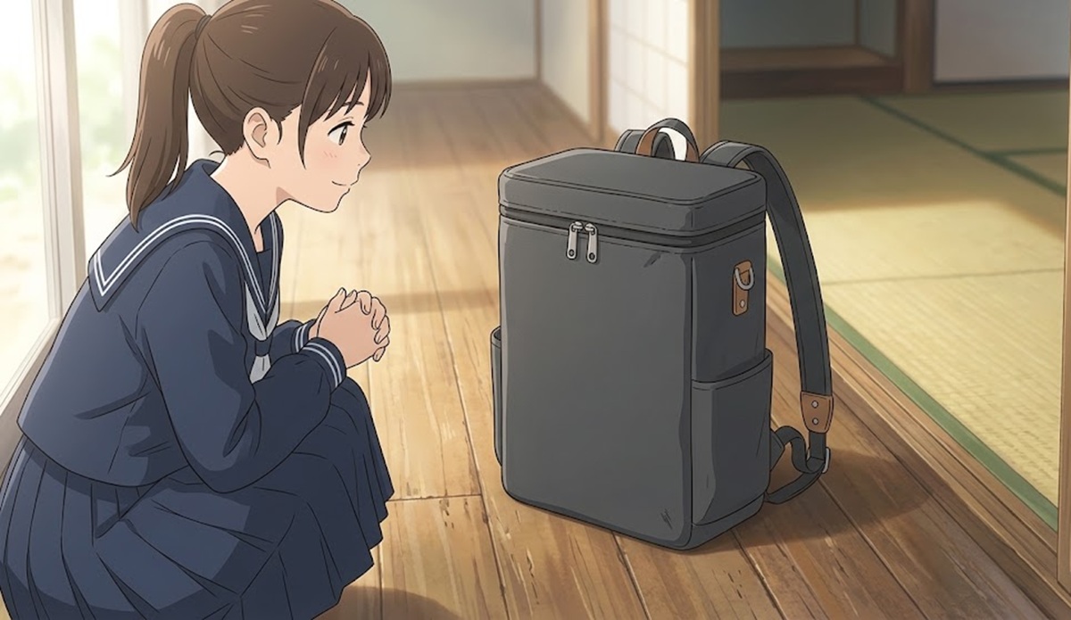 ボックス型リュックが床に置いても倒れない自立機能の恩恵をもたらす