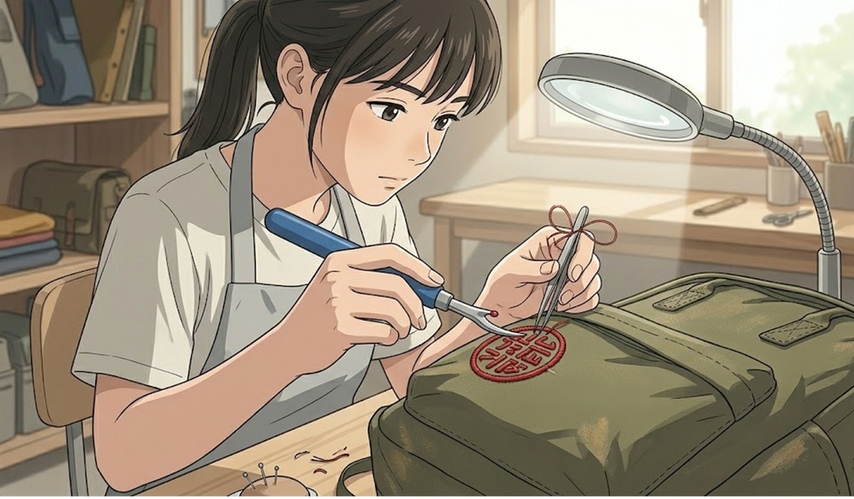 リッパーを使ったリュック刺繍の解体と安全な取り方