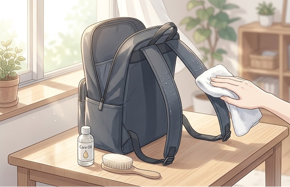 リュックの生地や裏地の加水分解を防止する、雨天使用後のケア