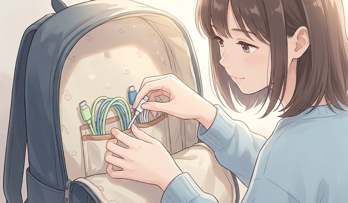 リュック内部にある充電ケーブルの役割と使用上の注意点