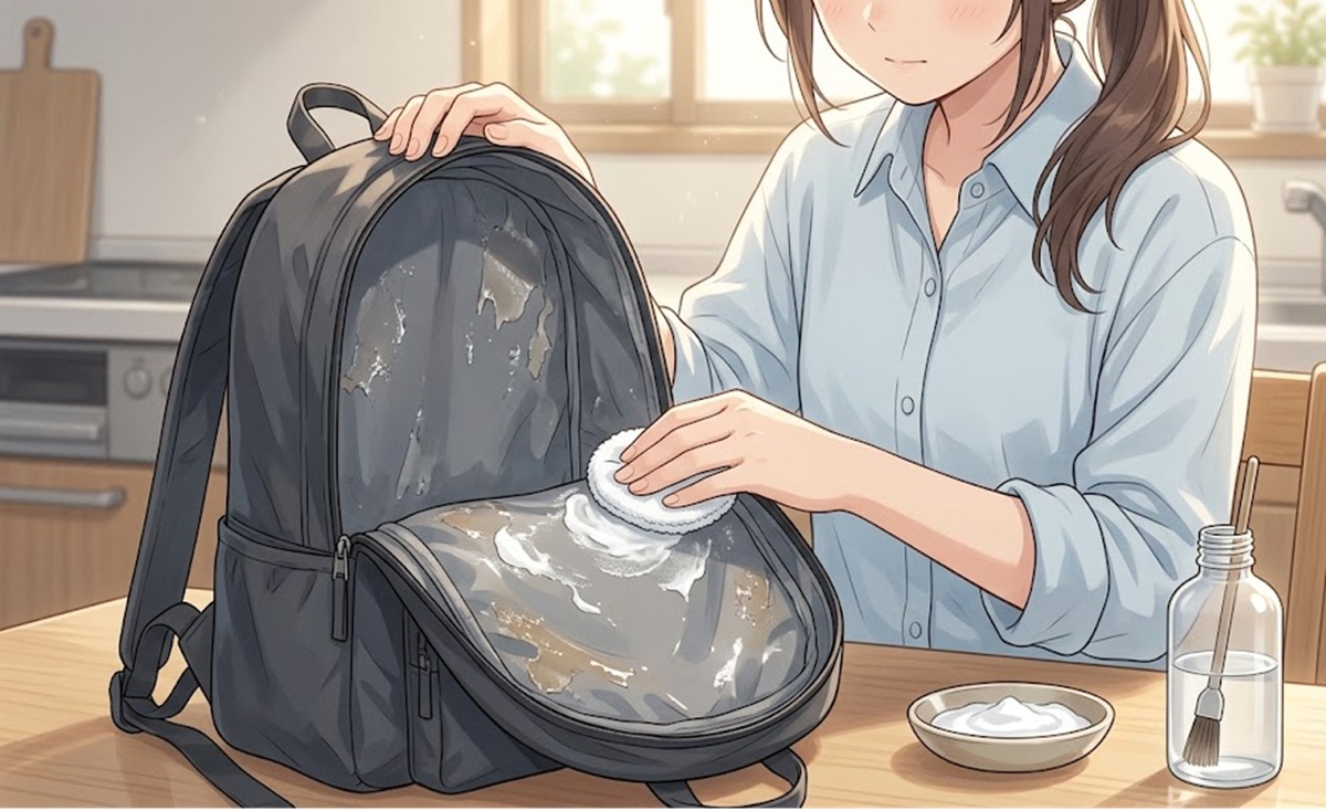 裏地のべたつきを重曹やエタノールで除去する手順